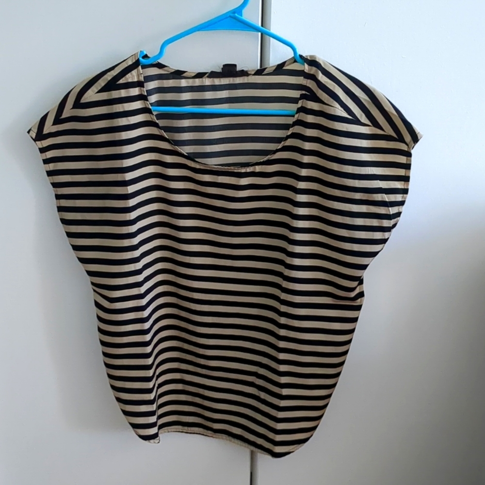 Satiny tan and black striped blouse